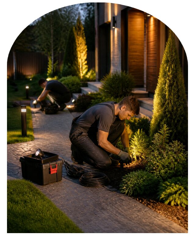 Монтаж ландшафтного освещения на участке под ключ в Гудермесе